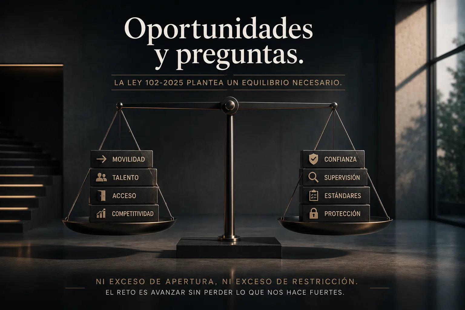 Balanza moderna entre oportunidades y preguntas de la Ley 102-2025